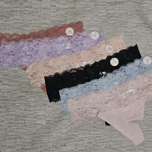 Lace Trim Thong Panties Set Of 6 in Assorted Colors